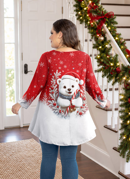 Plus Size Christmas Bear Tunic Top A54