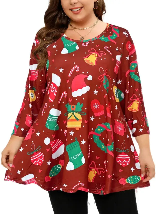 Plus Size Autumn Floral Tunic for Casual Outings
