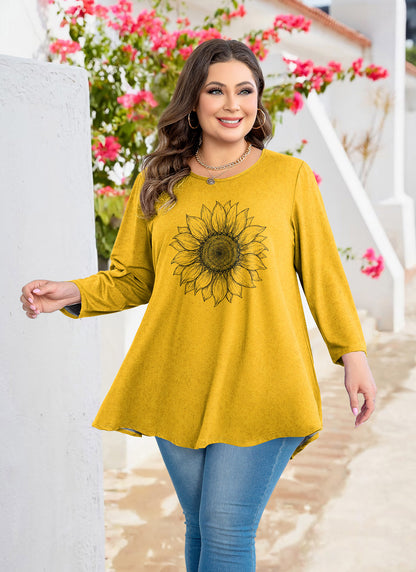 Plus Size Mustard Yellow Sunflower Tunic Top A55