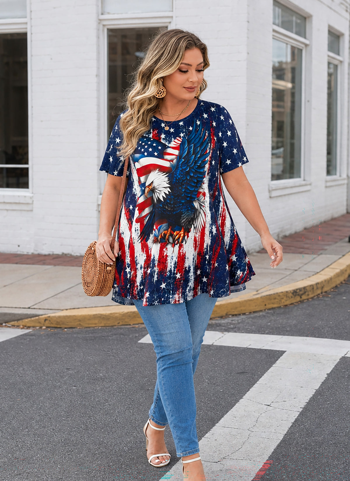 Plus Size American Flag Eagle Print Tunic Top