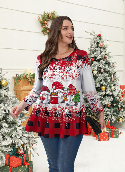 Plus Size Red Plaid Christmas Gnome Swing Tunic