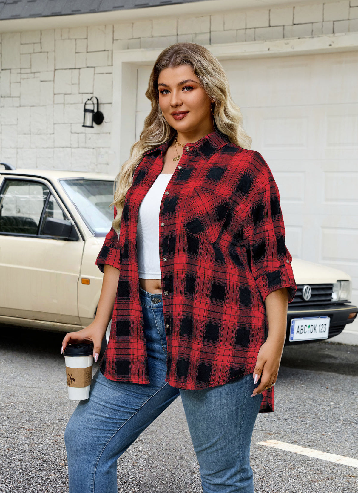 Plus Size Red & Black Plaid Button-Up Shirt