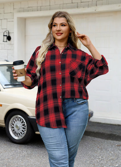 Plus Size Red & Black Plaid Button-Up Shirt