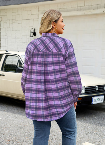 Plus Size Purple Plaid Button-Up Shirt