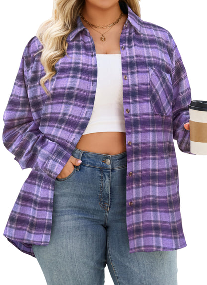 Splensive plus size Purple Plaid Button-Up Shirt