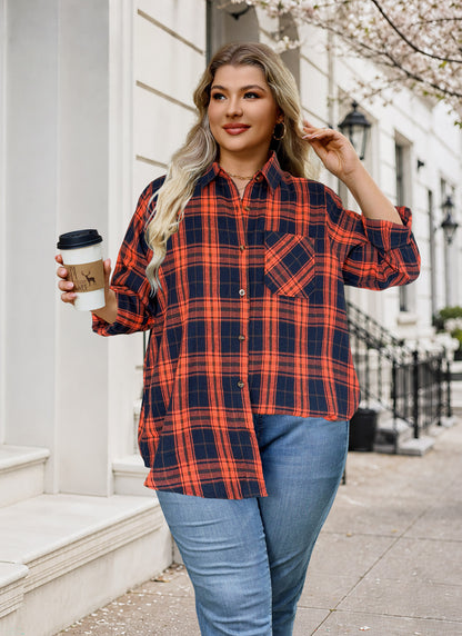 Plus Size Orange & Navy Plaid Button-Up Shirt G27