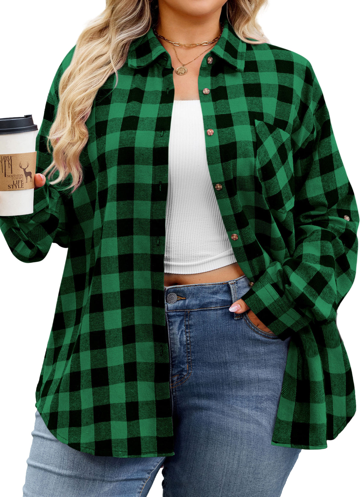 Splensive plus size Green Buffalo Plaid Button-Up Shirt