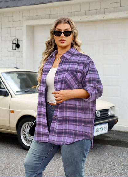 Plus Size Purple Plaid Button-Up Shirt