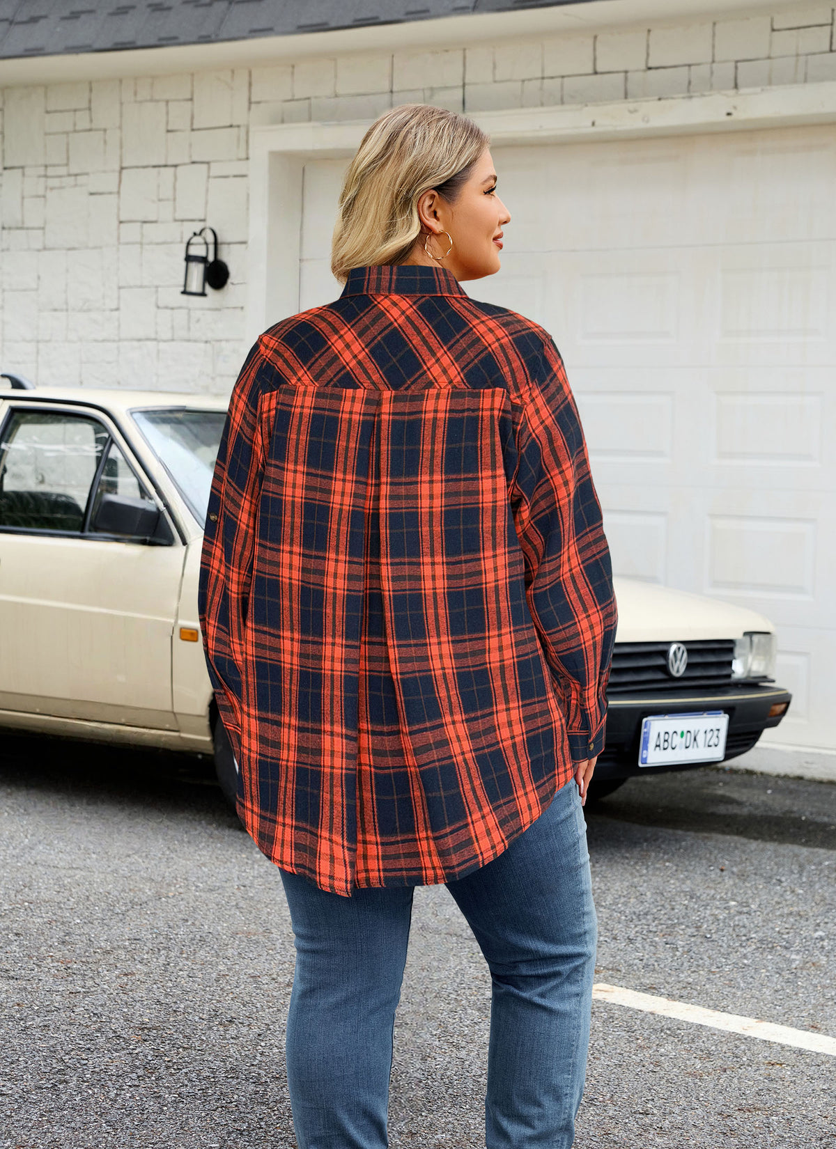 Plus Size Orange & Navy Plaid Button-Up Shirt G27