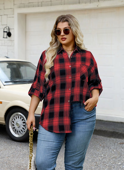 Plus Size Red & Black Plaid Button-Up Shirt