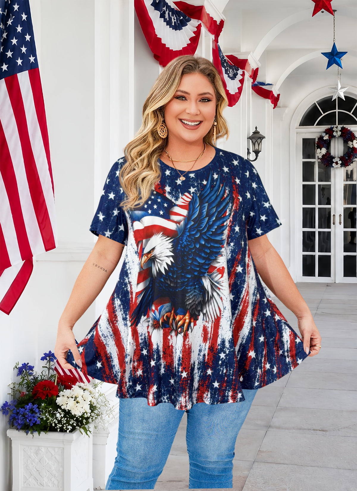 Plus Size American Flag Eagle Print Tunic Top