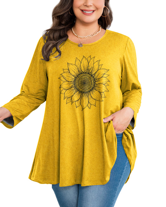Plus Size Mustard Yellow Sunflower Tunic Top A55