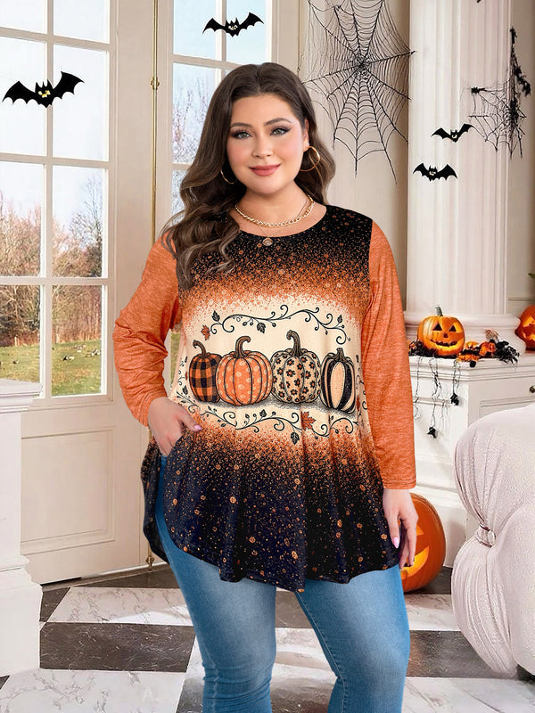 Women's Brown & Black Color Block Tunic Top – 3/4 Sleeve, Plus Size D35