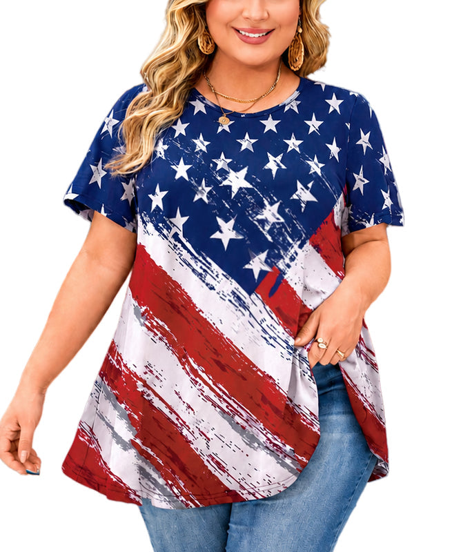 Women's American Flag Swing Tunic Top – Short Sleeve, S–4XL B46
