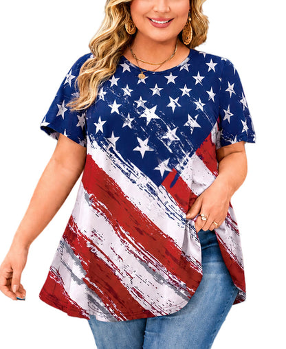 Women's American Flag Swing Tunic Top – Short Sleeve, S–4XL B46