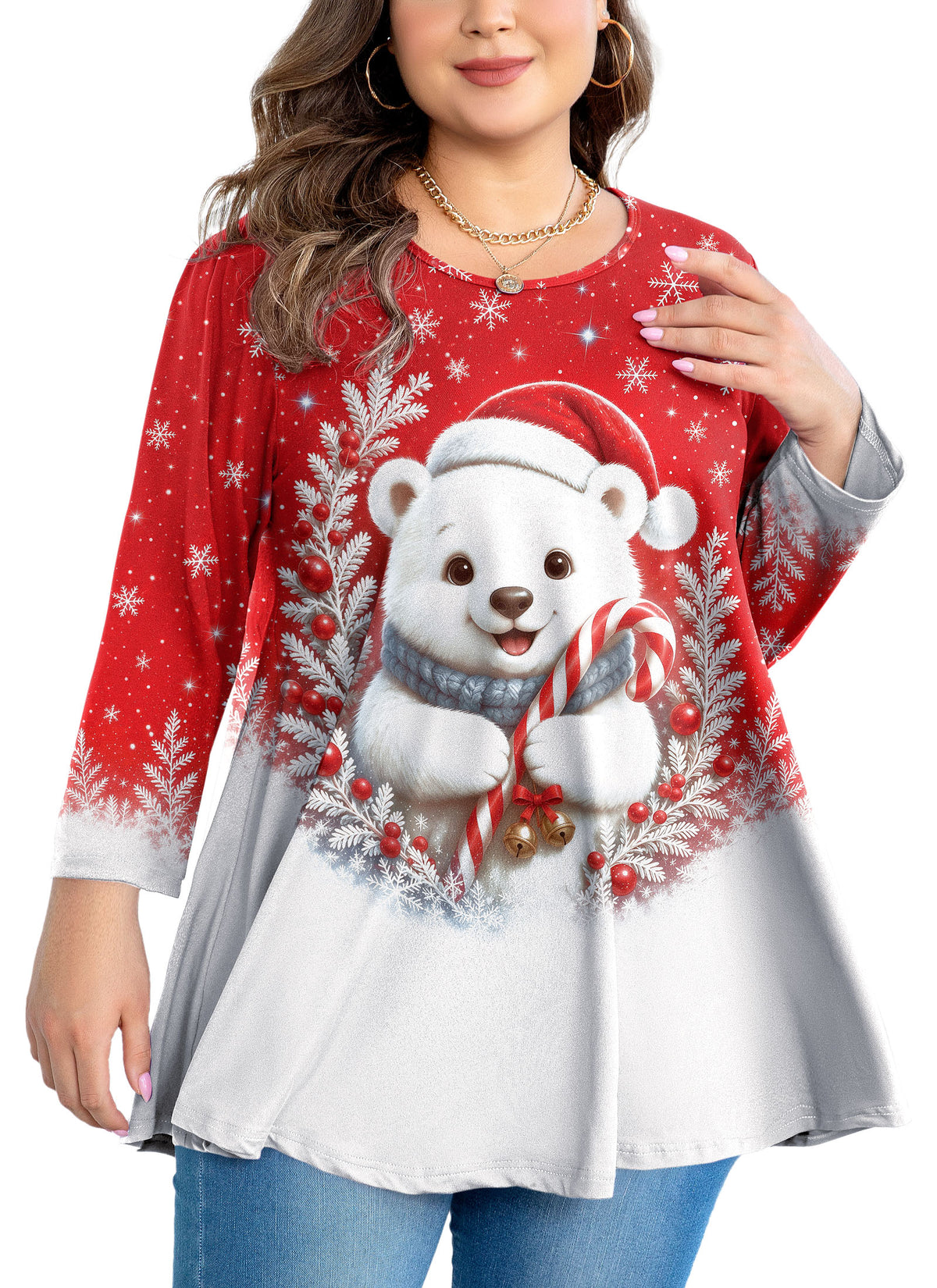 Plus Size Christmas Bear Tunic Top A54