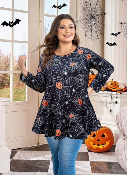 Women's Plus Size Halloween Tunic Top – 3/4 Sleeve Swing Flare Blouse d22