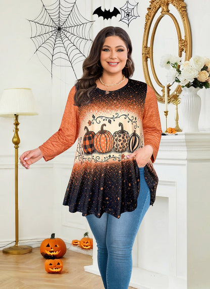 Women's Brown & Black Color Block Tunic Top – 3/4 Sleeve, Plus Size D35