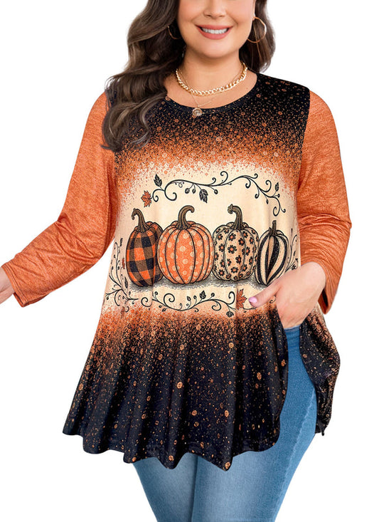 Women's Brown & Black Color Block Tunic Top – 3/4 Sleeve, Plus Size D35
