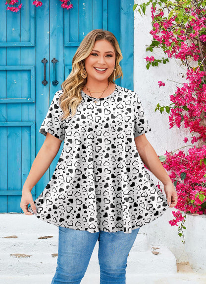 Women's White & Black Swing Tunic Top – Short Sleeve, Plus Size B44