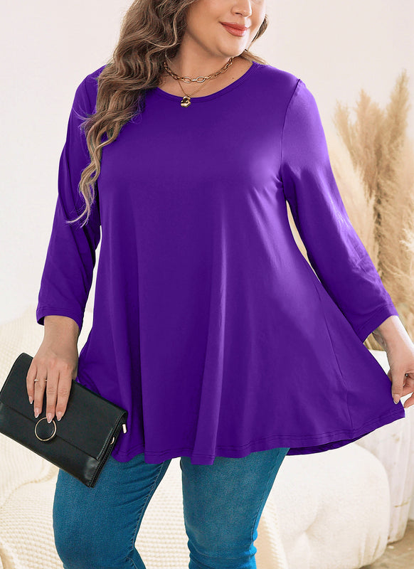 Women's Plus Size Solid Tunic Top | 3/4 Sleeve Swing Blouse, Flowy Loose Fit, Wear with Leggings – L to 6XL A20 SATDP