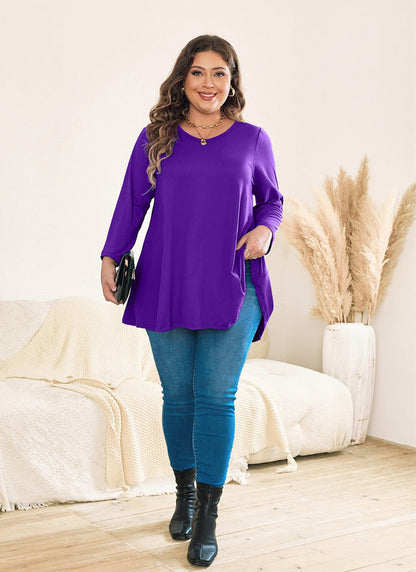 Women's Plus Size Solid Tunic Top | 3/4 Sleeve Swing Blouse, Flowy Loose Fit, Wear with Leggings – L to 6XL A20 SATDP