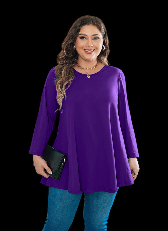 Women's Plus Size Solid Tunic Top | 3/4 Sleeve Swing Blouse, Flowy Loose Fit, Wear with Leggings – L to 6XL A20 SATDP