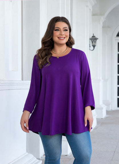 Women's Plus Size Solid Tunic Top | 3/4 Sleeve Swing Blouse, Flowy Loose Fit, Wear with Leggings – L to 6XL A20 SATDP