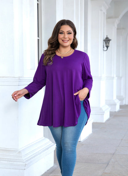 Women's Plus Size Solid Tunic Top | 3/4 Sleeve Swing Blouse, Flowy Loose Fit, Wear with Leggings – L to 6XL A20 SATDP
