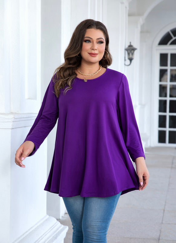 Women's Plus Size Solid Tunic Top | 3/4 Sleeve Swing Blouse, Flowy Loose Fit, Wear with Leggings – L to 6XL A20 SATDP