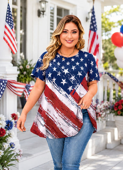 Women's American Flag Swing Tunic Top – Short Sleeve, S–4XL B46