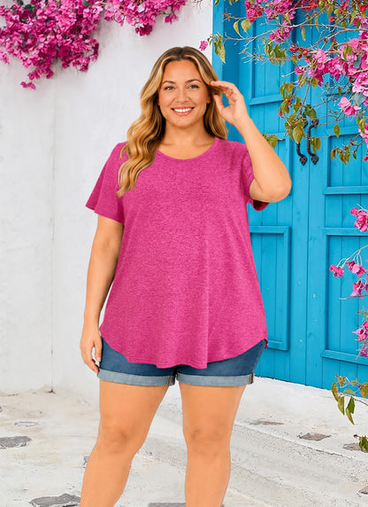Plus Size Hot Pink Short Sleeve Tunic Tee