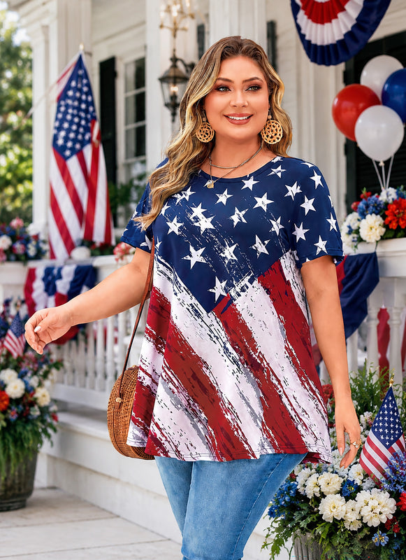 Women's American Flag Swing Tunic Top – Short Sleeve, S–4XL B46