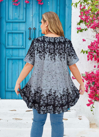 Women's Plus Size Grey Solid Tunic Top – Short Sleeve Swing Blouse e18
