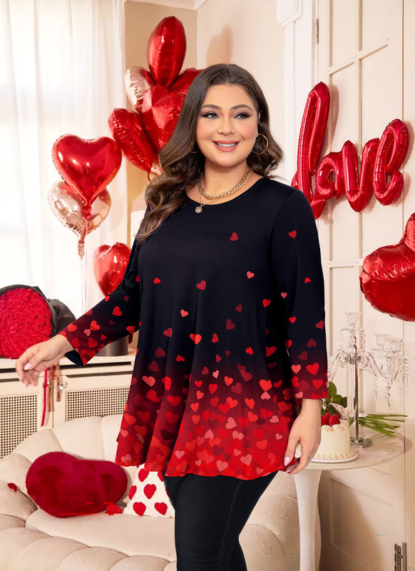 Women's Classic Black Swing Tunic Top – 3/4 Sleeve, Plus Size D31
