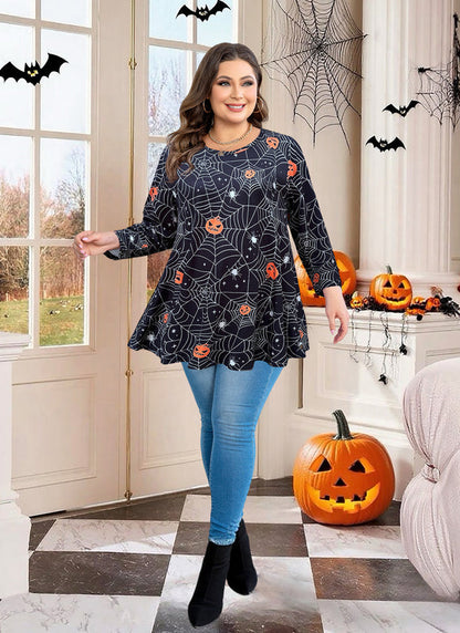 Women's Plus Size Halloween Tunic Top – 3/4 Sleeve Swing Flare Blouse d22