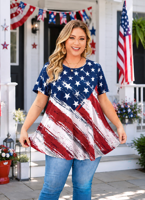 Women's American Flag Swing Tunic Top – Short Sleeve, S–4XL B46