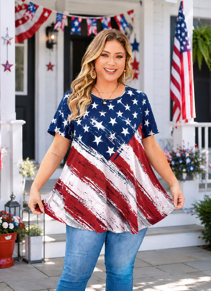 Women's American Flag Swing Tunic Top – Short Sleeve, S–4XL B46