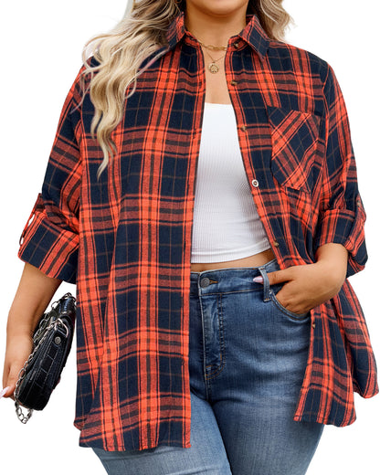 Plus Size Orange & Navy Plaid Button-Up Shirt G27