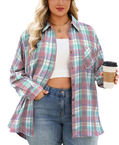 Splensive plus size Pink & Mint Plaid Button-Up Shirt