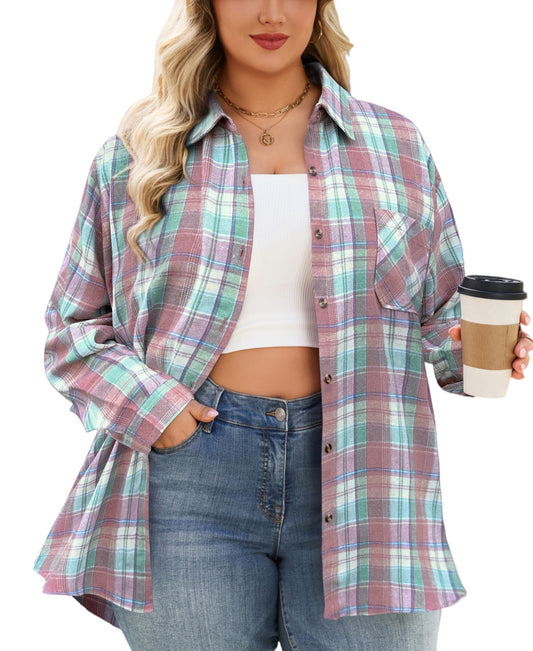 Splensive plus size Pink & Mint Plaid Button-Up Shirt